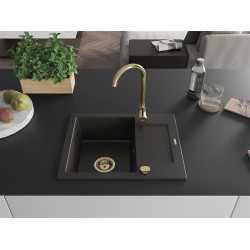Mexen Enzo  konyhai mosogató gránit 1 medence+csepegtetö+ pop up szifon  576 x 465 mm, fekete / arany, szifon  arany  - 6506571005-75-G 1 medencés