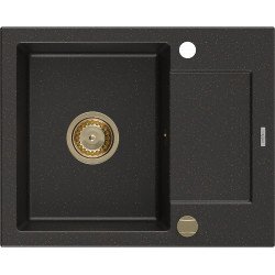 Mexen Enzo  konyhai mosogató gránit 1 medence+csepegtetö+ pop up szifon  576 x 465 mm, fekete / arany, szifon  arany  - 6506571005-75-G 1 medencés 1 medencés 406959 Mexen
