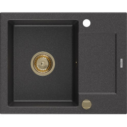 Mexen Enzo  konyhai mosogató gránit 1 medence+csepegtetö+ pop up szifon  576 x 465 mm, fekete köhatasu, szifon  arany  - 6506571005-76-G 1 medencés 1 medencés 406959 Mexen