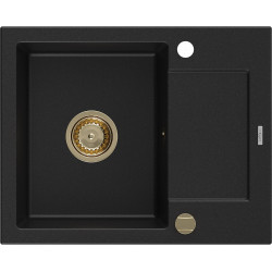 Mexen Enzo  konyhai mosogató gránit 1 medence+csepegtetö+ pop up szifon  576 x 465 mm, fekete , szifon  arany  - 6506571005-77-G 1 medencés 1 medencés 406959 Mexen