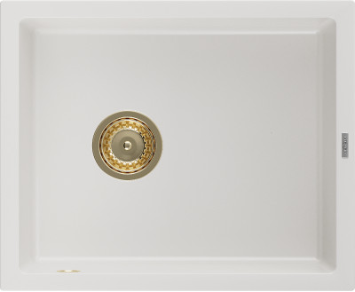 Mexen Pedro  konyhai mosogató gránit 1 medence+ pop up szifon 560 x 460 mm, fehér , szifon  arany  - 6508561000-20-G 1 medencés