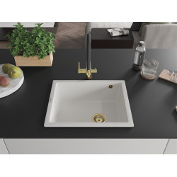 Mexen Pedro  konyhai mosogató gránit 1 medence+ pop up szifon 560 x 460 mm, fehér , szifon  arany  - 6508561000-20-G 1 medencés