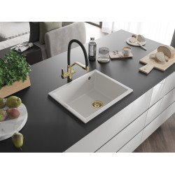 Mexen Pedro  konyhai mosogató gránit 1 medence+ pop up szifon 560 x 460 mm, fehér , szifon  arany  - 6508561000-20-G 1 medencés 1 medencés 406959 Mexen