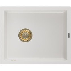 Mexen Pedro  konyhai mosogató gránit 1 medence+ pop up szifon 560 x 460 mm, fehér , szifon  arany  - 6508561000-20-G 1 medencés 1 medencés 406959 Mexen