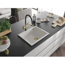 Mexen Pedro  konyhai mosogató gránit 1 medence+ pop up szifon 560 x 460 mm, fehér , szifon  arany  - 6508561000-20-G 1 medencés 1 medencés 406959 Mexen