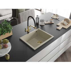 Mexen Pedro  konyhai mosogató gránit 1 medence+ pop up szifon 560 x 460 mm, beige, szifon  arany  - 6508561000-69-G 1 medencés 1 medencés 406959 Mexen