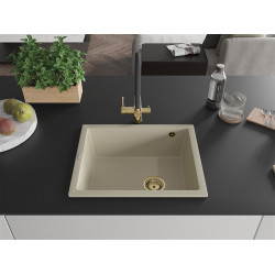 Mexen Pedro  konyhai mosogató gránit 1 medence+ pop up szifon 560 x 460 mm, beige, szifon  arany  - 6508561000-69-G 1 medencés