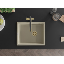 Mexen Pedro  konyhai mosogató gránit 1 medence+ pop up szifon 560 x 460 mm, beige, szifon  arany  - 6508561000-69-G 1 medencés