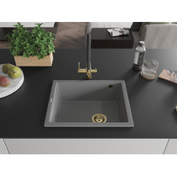 Mexen Pedro  konyhai mosogató gránit 1 medence+ pop up szifon 560 x 460 mm, szürke , szifon  arany  - 6508561000-71-G 1 medencés