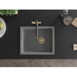 Mexen Pedro  konyhai mosogató gránit 1 medence+ pop up szifon 560 x 460 mm, szürke , szifon  arany  - 6508561000-71-G 1 medencés