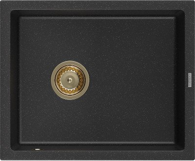 Mexen Pedro  konyhai mosogató gránit 1 medence+ pop up szifon 560 x 460 mm, fekete / króm, szifon  arany  - 6508561000-73-G 1 medencés