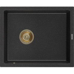 Mexen Pedro  konyhai mosogató gránit 1 medence+ pop up szifon 560 x 460 mm, fekete / króm, szifon  arany  - 6508561000-73-G 1 medencés 1 medencés 406959 Mexen