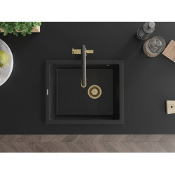 Mexen Pedro  konyhai mosogató gránit 1 medence+ pop up szifon 560 x 460 mm, fekete / króm, szifon  arany  - 6508561000-73-G 1 medencés