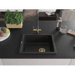 Mexen Pedro  konyhai mosogató gránit 1 medence+ pop up szifon 560 x 460 mm, fekete / króm, szifon  arany  - 6508561000-73-G 1 medencés