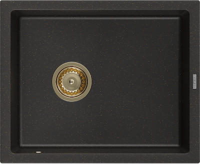 Mexen Pedro  konyhai mosogató gránit 1 medence+ pop up szifon 560 x 460 mm, fekete / arany, szifon  arany  - 6508561000-75-G 1 medencés