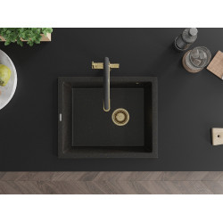Mexen Pedro  konyhai mosogató gránit 1 medence+ pop up szifon 560 x 460 mm, fekete / arany, szifon  arany  - 6508561000-75-G 1 medencés