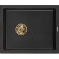 Mexen Pedro  konyhai mosogató gránit 1 medence+ pop up szifon 560 x 460 mm, fekete / arany, szifon  arany  - 6508561000-75-G 1 medencés 1 medencés 406959 Mexen