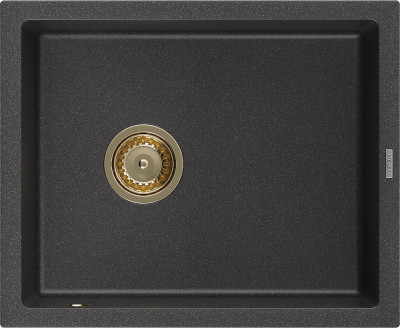 Mexen Pedro  konyhai mosogató gránit 1 medence+ pop up szifon 560 x 460 mm, fekete köhatasu, szifon  arany  - 6508561000-76-G 1 medencés
