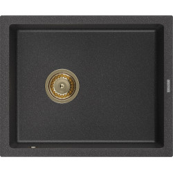 Mexen Pedro  konyhai mosogató gránit 1 medence+ pop up szifon 560 x 460 mm, fekete köhatasu, szifon  arany  - 6508561000-76-G 1 medencés 1 medencés 406959 Mexen