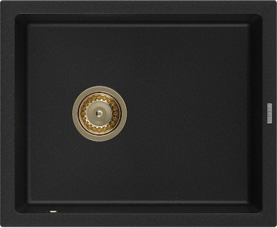 Mexen Pedro  konyhai mosogató gránit 1 medence+ pop up szifon 560 x 460 mm, fekete , szifon  arany  - 6508561000-77-G 1 medencés