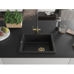 Mexen Pedro  konyhai mosogató gránit 1 medence+ pop up szifon 560 x 460 mm, fekete , szifon  arany  - 6508561000-77-G 1 medencés