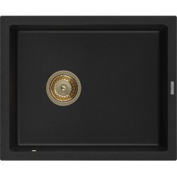 Mexen Pedro  konyhai mosogató gránit 1 medence+ pop up szifon 560 x 460 mm, fekete , szifon  arany  - 6508561000-77-G 1 medencés 1 medencés 406959 Mexen