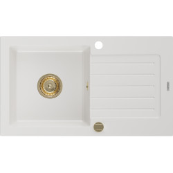 Mexen Pablo  konyhai mosogató gránit 1 medence+csepegtetö+ pop up szifon  752 x 436 mm, fehér , szifon  arany  - 6510751010-20-G 1 medencés 1 medencés 406959 Mexen