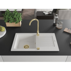 Mexen Pablo  konyhai mosogató gránit 1 medence+csepegtetö+ pop up szifon  752 x 436 mm, fehér , szifon  arany  - 6510751010-20-G 1 medencés