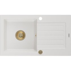 Mexen Pablo  konyhai mosogató gránit 1 medence+csepegtetö+ pop up szifon  752 x 436 mm, fehér , szifon  arany  - 6510751010-20-G 1 medencés 1 medencés 406959 Mexen