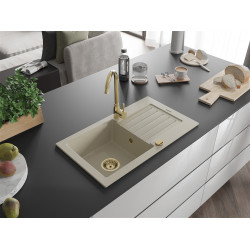 Mexen Pablo  konyhai mosogató gránit 1 medence+csepegtetö+ pop up szifon  752 x 436 mm, beige, szifon  arany  - 6510751010-69-G 1 medencés 1 medencés 406959 Mexen