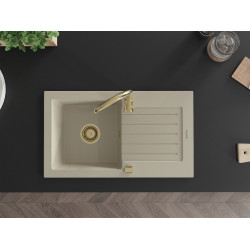 Mexen Pablo  konyhai mosogató gránit 1 medence+csepegtetö+ pop up szifon  752 x 436 mm, beige, szifon  arany  - 6510751010-69-G 1 medencés