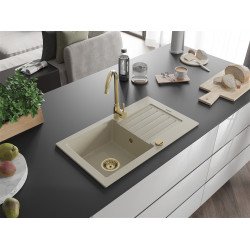 Mexen Pablo  konyhai mosogató gránit 1 medence+csepegtetö+ pop up szifon  752 x 436 mm, beige, szifon  arany  - 6510751010-69-G 1 medencés
