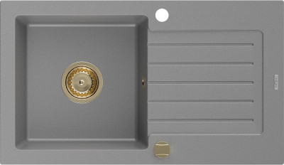 Mexen Pablo  konyhai mosogató gránit 1 medence+csepegtetö+ pop up szifon  752 x 436 mm, szürke , szifon  arany  - 6510751010-71-G 1 medencés