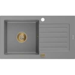 Mexen Pablo  konyhai mosogató gránit 1 medence+csepegtetö+ pop up szifon  752 x 436 mm, szürke , szifon  arany  - 6510751010-71-G 1 medencés 1 medencés 406959 Mexen