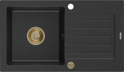 Mexen Pablo  konyhai mosogató gránit 1 medence+csepegtetö+ pop up szifon  752 x 436 mm, fekete / króm, szifon  arany  - 6510751010-73-G 1 medencés