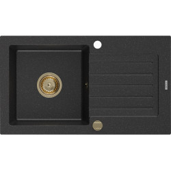 Mexen Pablo  konyhai mosogató gránit 1 medence+csepegtetö+ pop up szifon  752 x 436 mm, fekete / króm, szifon  arany  - 6510751010-73-G 1 medencés 1 medencés 406959 Mexen