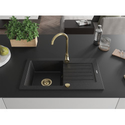 Mexen Pablo  konyhai mosogató gránit 1 medence+csepegtetö+ pop up szifon  752 x 436 mm, fekete / króm, szifon  arany  - 6510751010-73-G 1 medencés