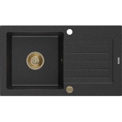 Mexen Pablo  konyhai mosogató gránit 1 medence+csepegtetö+ pop up szifon  752 x 436 mm, fekete / króm, szifon  arany  - 6510751010-73-G 1 medencés 1 medencés 406959 Mexen