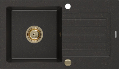 Mexen Pablo  konyhai mosogató gránit 1 medence+csepegtetö+ pop up szifon  752 x 436 mm, fekete / arany, szifon  arany  - 6510751010-75-G 1 medencés