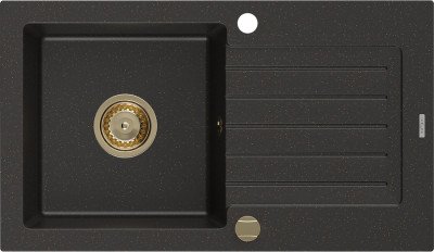 Mexen Pablo  konyhai mosogató gránit 1 medence+csepegtetö+ pop up szifon  752 x 436 mm, fekete / arany, szifon  arany  - 6510751010-75-G 1 medencés