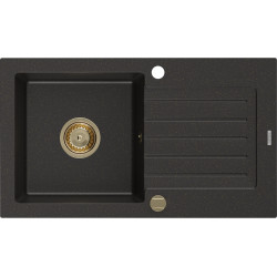 Mexen Pablo  konyhai mosogató gránit 1 medence+csepegtetö+ pop up szifon  752 x 436 mm, fekete / arany, szifon  arany  - 6510751010-75-G 1 medencés 1 medencés 406959 Mexen