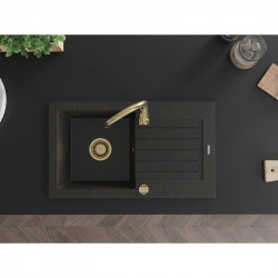 Mexen Pablo  konyhai mosogató gránit 1 medence+csepegtetö+ pop up szifon  752 x 436 mm, fekete / arany, szifon  arany  - 6510751010-75-G 1 medencés