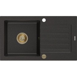 Mexen Pablo  konyhai mosogató gránit 1 medence+csepegtetö+ pop up szifon  752 x 436 mm, fekete / arany, szifon  arany  - 6510751010-75-G 1 medencés 1 medencés 406959 Mexen