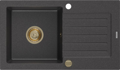 Mexen Pablo  konyhai mosogató gránit 1 medence+csepegtetö+ pop up szifon  752 x 436 mm, fekete köhatasu, szifon  arany  - 6510751010-76-G 1 medencés