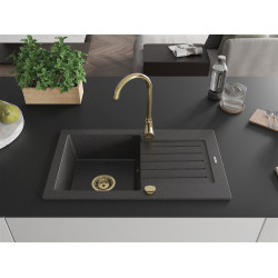 Mexen Pablo  konyhai mosogató gránit 1 medence+csepegtetö+ pop up szifon  752 x 436 mm, fekete köhatasu, szifon  arany  - 6510751010-76-G 1 medencés
