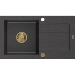 Mexen Pablo  konyhai mosogató gránit 1 medence+csepegtetö+ pop up szifon  752 x 436 mm, fekete köhatasu, szifon  arany  - 6510751010-76-G 1 medencés 1 medencés 406959 Mexen