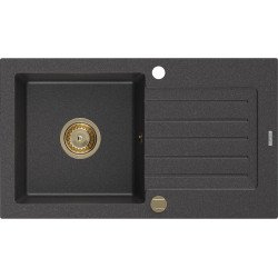 Mexen Pablo  konyhai mosogató gránit 1 medence+csepegtetö+ pop up szifon  752 x 436 mm, fekete köhatasu, szifon  arany  - 6510751010-76-G 1 medencés 1 medencés 406959 Mexen