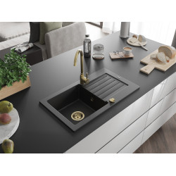 Mexen Pablo  konyhai mosogató gránit 1 medence+csepegtetö+ pop up szifon  752 x 436 mm, fekete , szifon  arany  - 6510751010-77-G 1 medencés 1 medencés 406959 Mexen