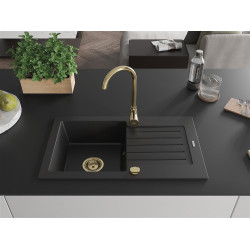 Mexen Pablo  konyhai mosogató gránit 1 medence+csepegtetö+ pop up szifon  752 x 436 mm, fekete , szifon  arany  - 6510751010-77-G 1 medencés