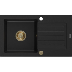 Mexen Pablo  konyhai mosogató gránit 1 medence+csepegtetö+ pop up szifon  752 x 436 mm, fekete , szifon  arany  - 6510751010-77-G 1 medencés 1 medencés 406959 Mexen